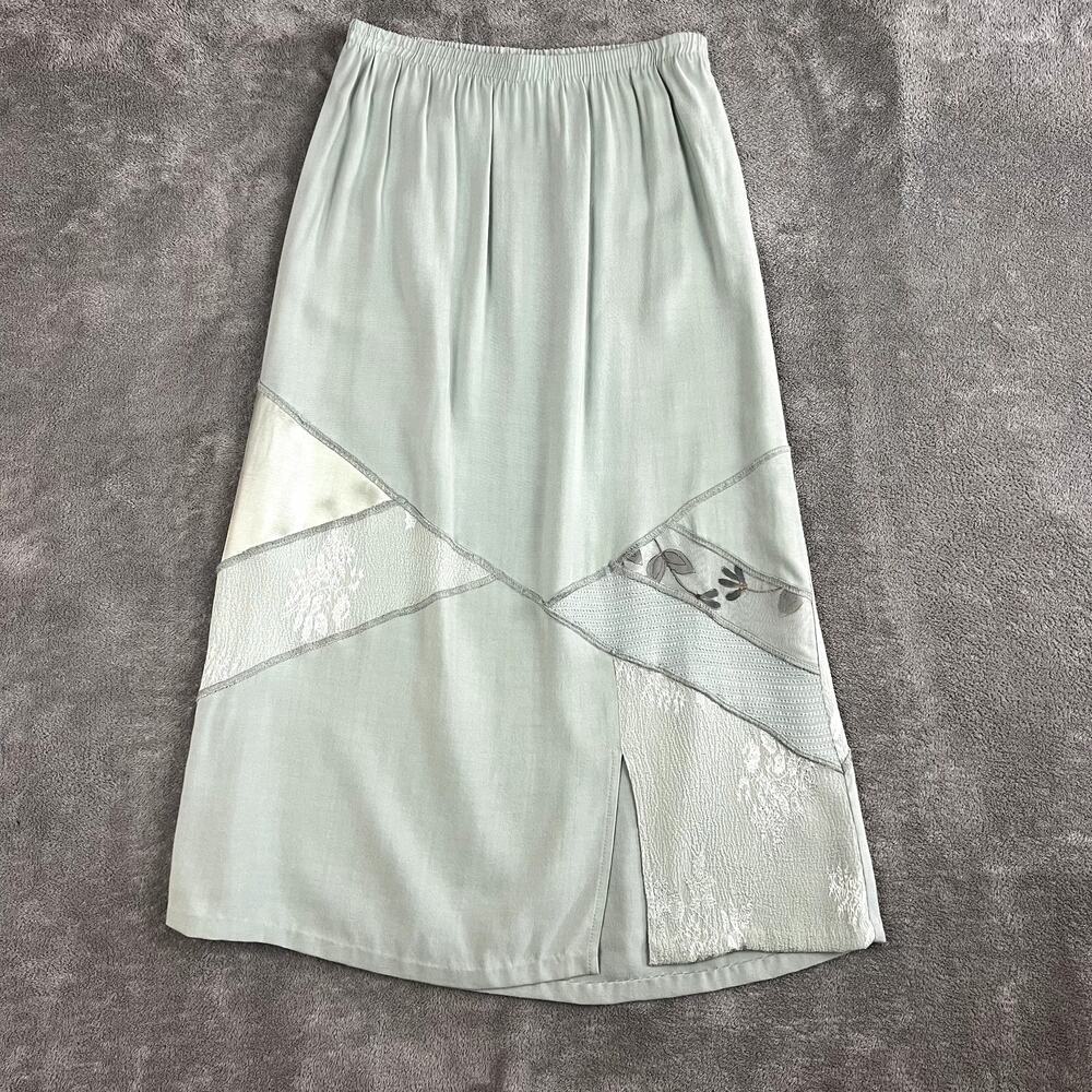 Vintage Michelle Rae Midi Skirt Womens S Silk Blend Patchwork Green Boho